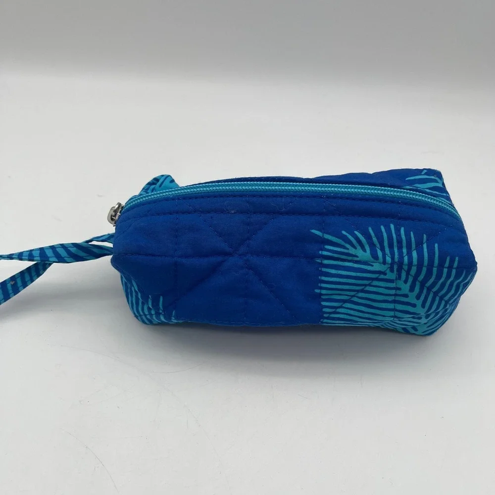 Caribelle Batik Quilted Blue Teal Palm Leaf Makeup Cosmetic Bag Wristlet Pouch